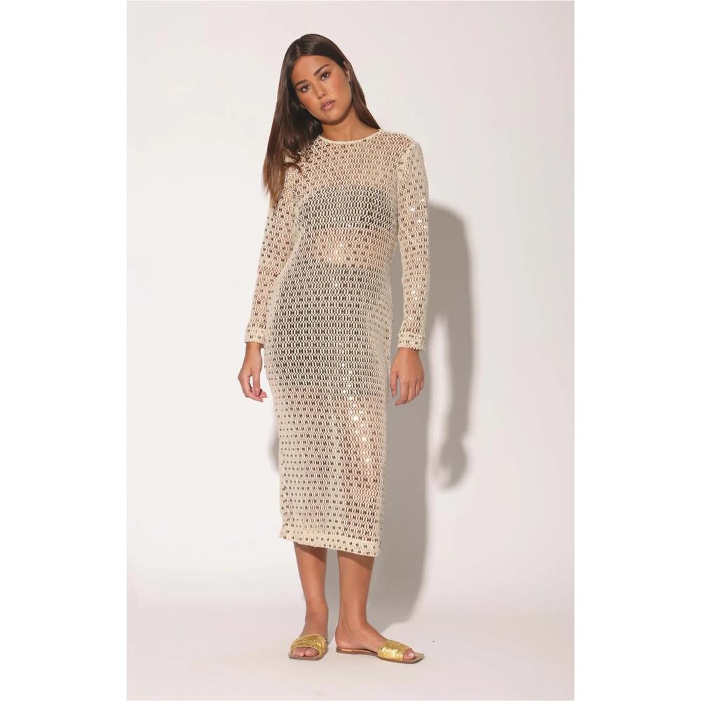 Walter Baker Coco Dress Natural Crochet Sequin Sheer Sheath Large $298 SOLD OUT